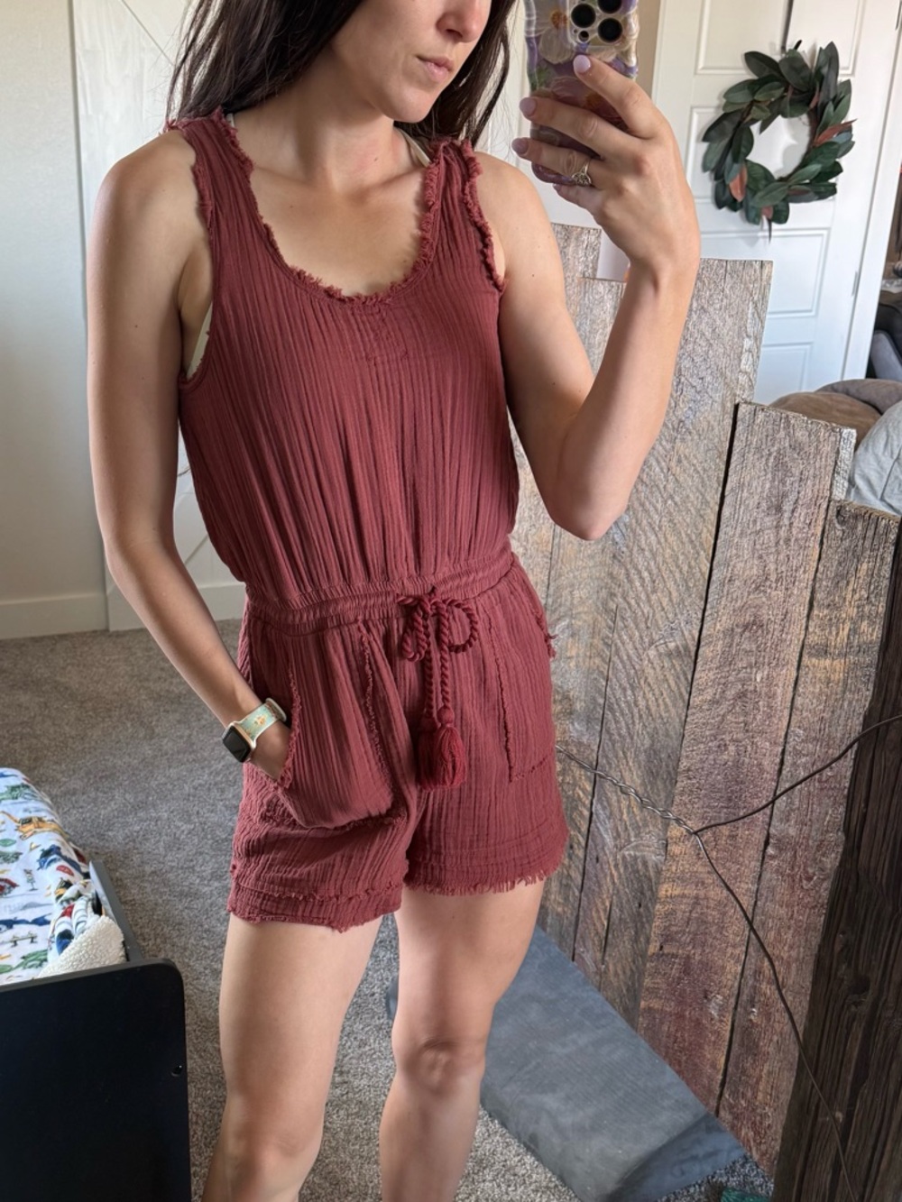 Versona Rust Red Sleeveless Gauze Romper